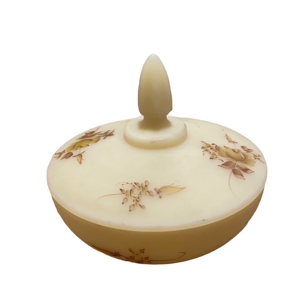 Fenton covered compote candy hand painted and signed custard glass dish - Picture 1 of 11